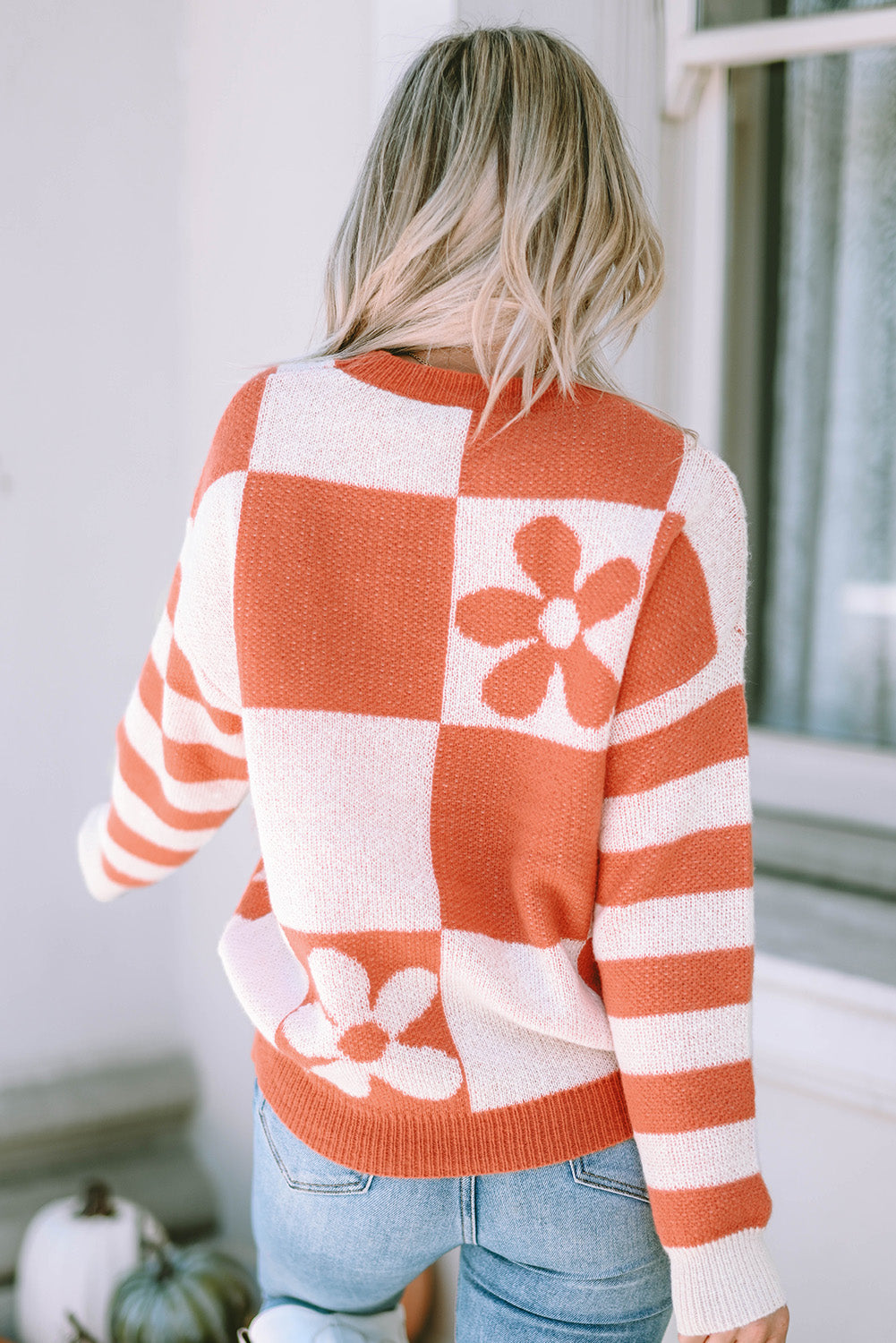 Checkered Flower Sweater