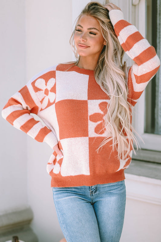 Checkered Flower Sweater